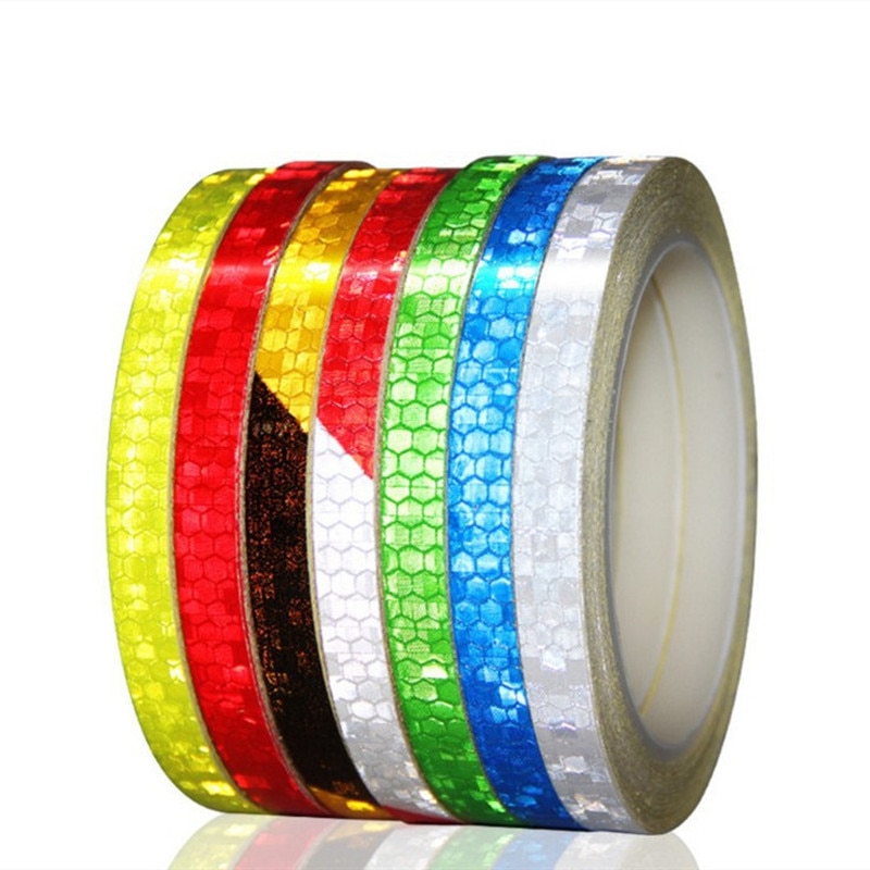 1Cm Diy Fietsen Reflecterende Stickers Strip Veiligheid Licht Zelfklevend Waarschuwing Fluorescerende Tape Voor Fiets Velg Wiel Geel Rood