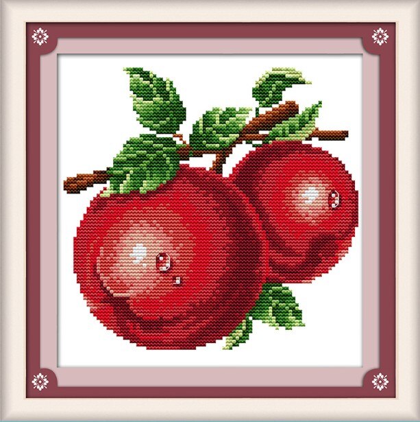 Water sinaasappels druif fruit kruissteek kit fruit nog count print DMC kleur 14ct 11ct borduurwerk DIY handgemaakte handwerken: apples / 14ct print canvas