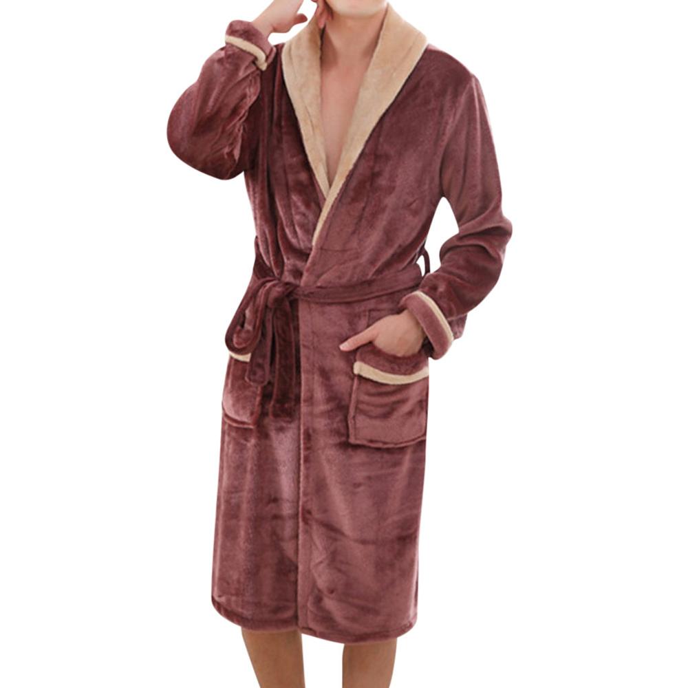 Inverno dos homens Alongou Xale de Pelúcia Roupas Casaco de Manga Comprida Robe de banho Roupão de Banho Casa robe peignoir homme peignoir homme