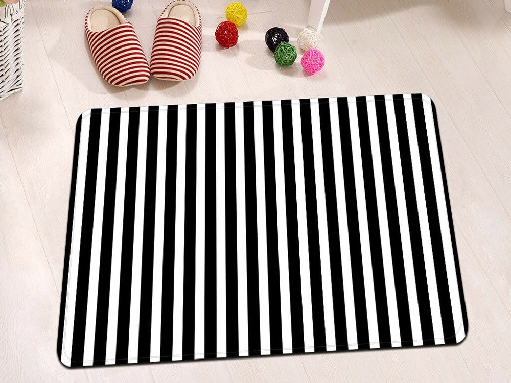 Black and White Shower Curtain Striped Bathroom Curtain Waterproof Polyester Fabric Bath Decor Ring Hooks Included: Only Mat / 40x60xm