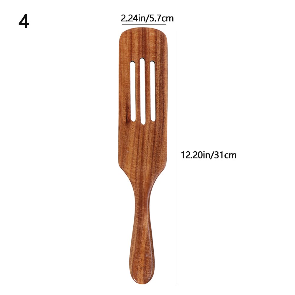 Kitchen Wooden Cooking Utensils Non Stick Natural Microphyll Acacia Wood Cookware Slotted Spurtle Spatula For Stirring Tools: 4