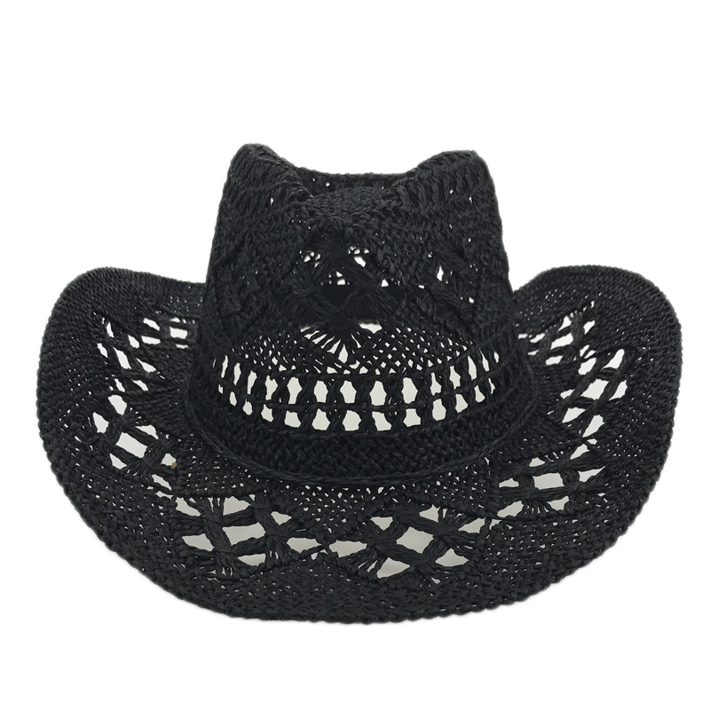 Håndlaget strå solhatt menn western cowboy sommer strandhette kvinner solid hule strå jazzhatter sombrero de paja hombres  yy17167: Blakc sommer cowboy
