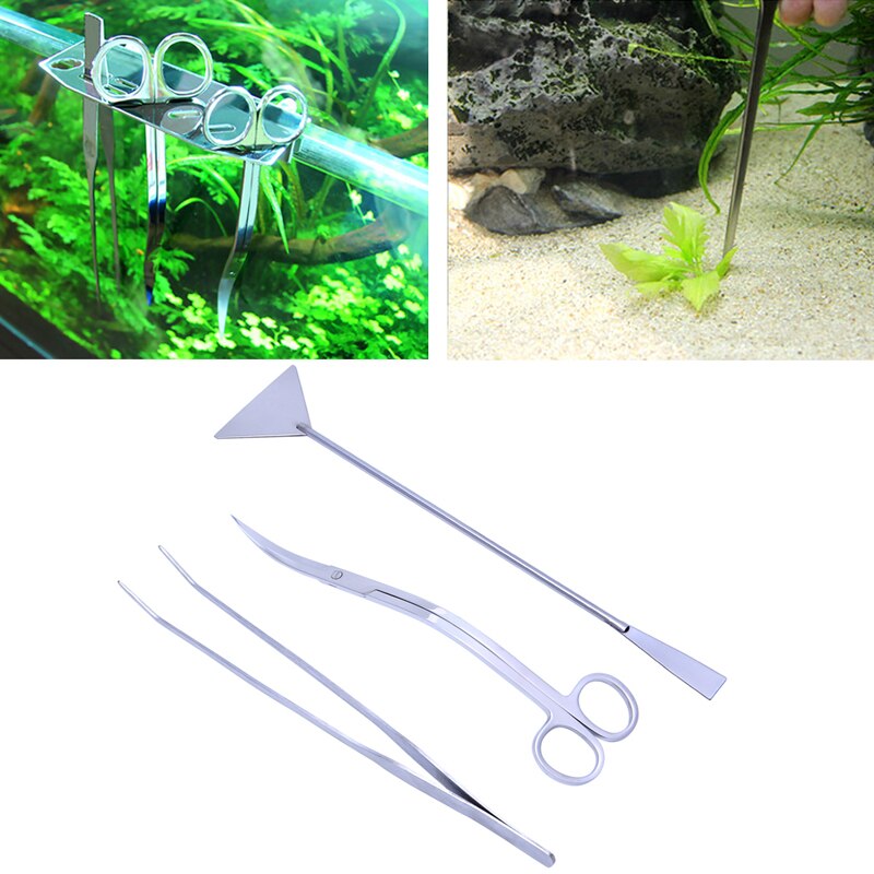 3in1 Aquarium Aquatisch Levende Planten Onderhoud Pincet Schaar Leveler Curve Rechte Pincet Gebogen Schaar Gereedschap Kit Set