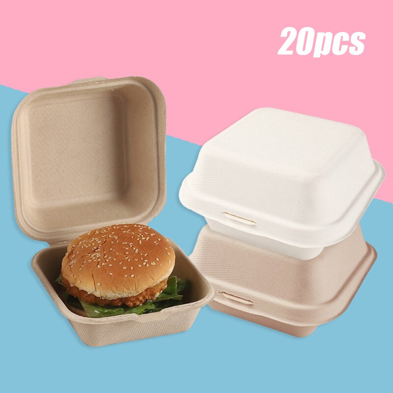 Burger Box Pulp Cake Box Bento Box Takeaway Packaging Box Disposable Lunch Box 20PCS