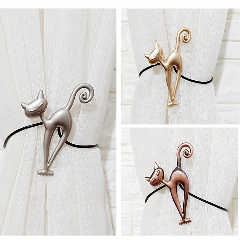 Gordijnbinders in de vorm van een kat, sterke gordijnbanden, legering, ophangriemen, touwen, gordijnhouders, gordijnroedes, accessoires, gordijnringen, zilver