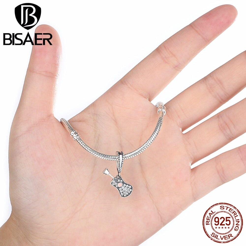 925 Sterling Silber Musical Instrument Beliebte Gitarre Anhänger Fit BISAER Charme Armbänder Frauen Schmuck ECC113