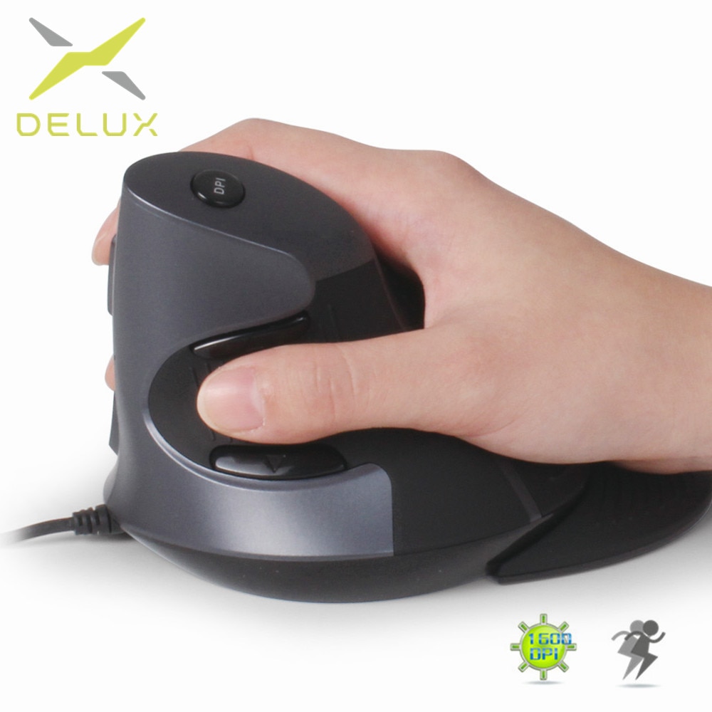 Delux M618 Optical Vertical Wired Mouse 6 Buttons 1600 DPI Ergonomic Right Hand Mice with Rubber Protective Shell For PC