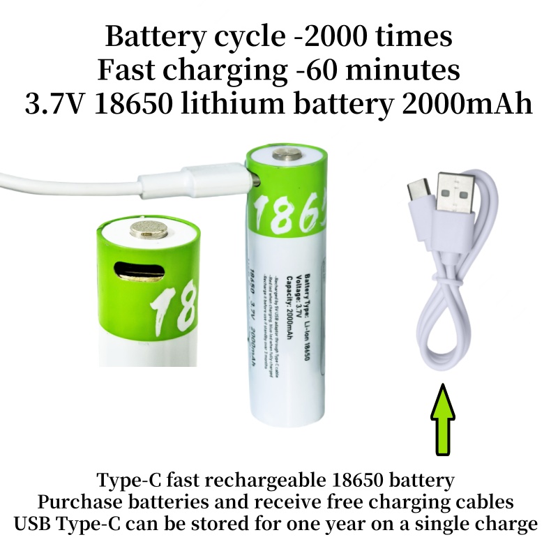 marca nuovo originale 3.7V 18650 batteria 2000Mah USB genere-C ricaricabile batteria 18650 litio batteria, adatto per forte luce torcia elettrica/elettrico giocattoli/ computer portatile batteria, ricaricabile 2000 volte + lungo batteria vita