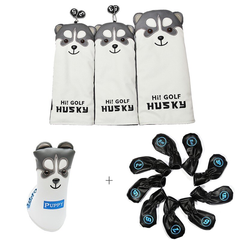 Belle Husky Golf pilote tête couverture Animal de bande dessinée #1 #3 #5 #7 bois PU cuir couvre-chef anti-poussière: Chocolat