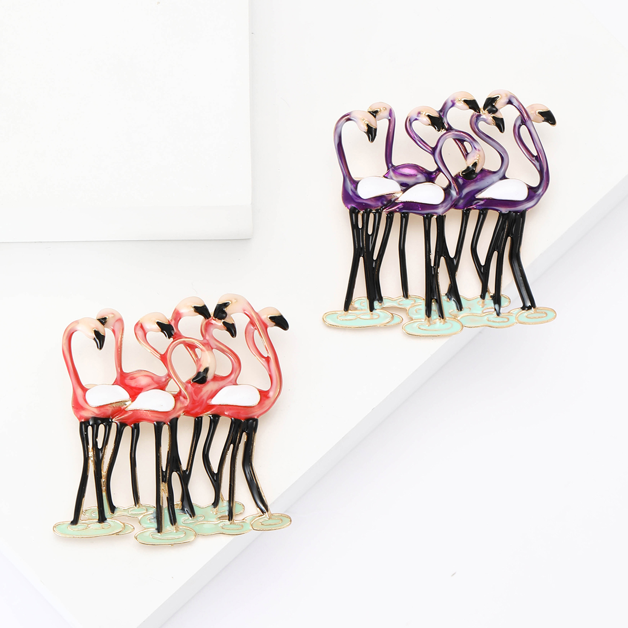 Emaille Flamingo Gruppe Broschen für Frauen unisex Ebene Stift Vogel Anstecknadeln Bankett Party Rucksack Schmuck Zubehör