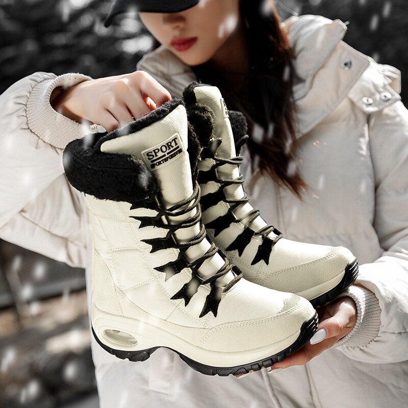 Winter Dames Laarzen Hoge Kwaliteit Houd Warm Mid-Calf Snowboots Dames Lace-up Comfortabele Dames Chunky Boots Platform (Color : Black, Shoe Size : 40