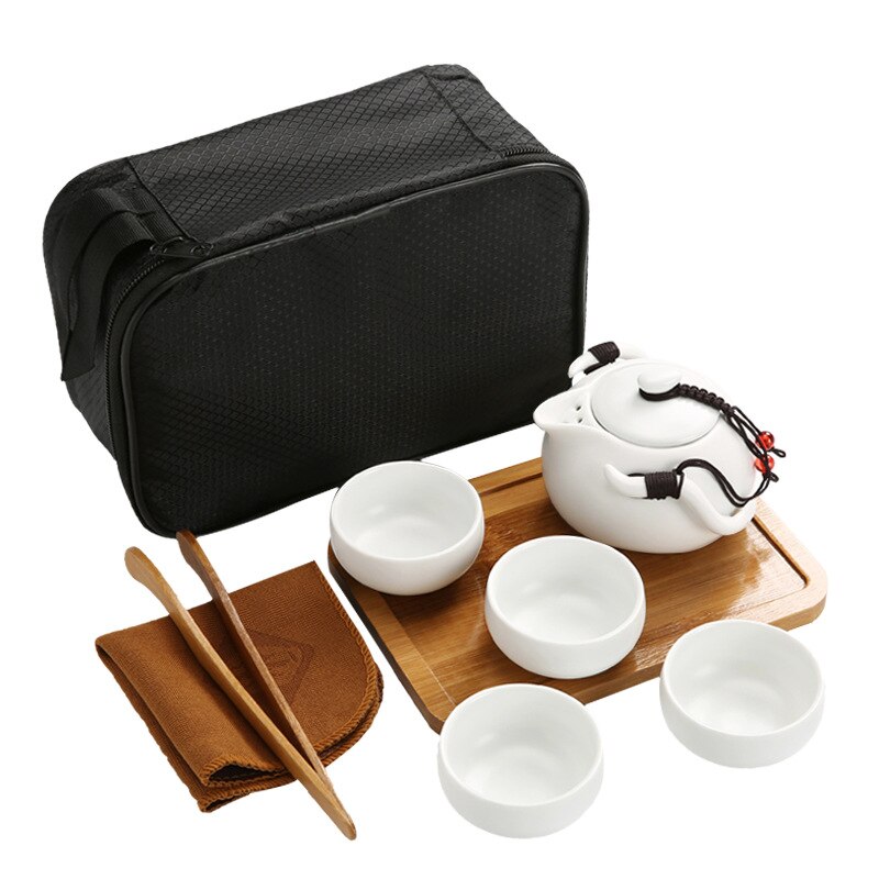 Chinese Tea Travel Tea Set Kung Fu Tea Set Ceramic Portable Teapot Porcelain Teaset Gaiwan Tea Cups of Tea Ceremony Tea Tool: White 5Pcs Bag