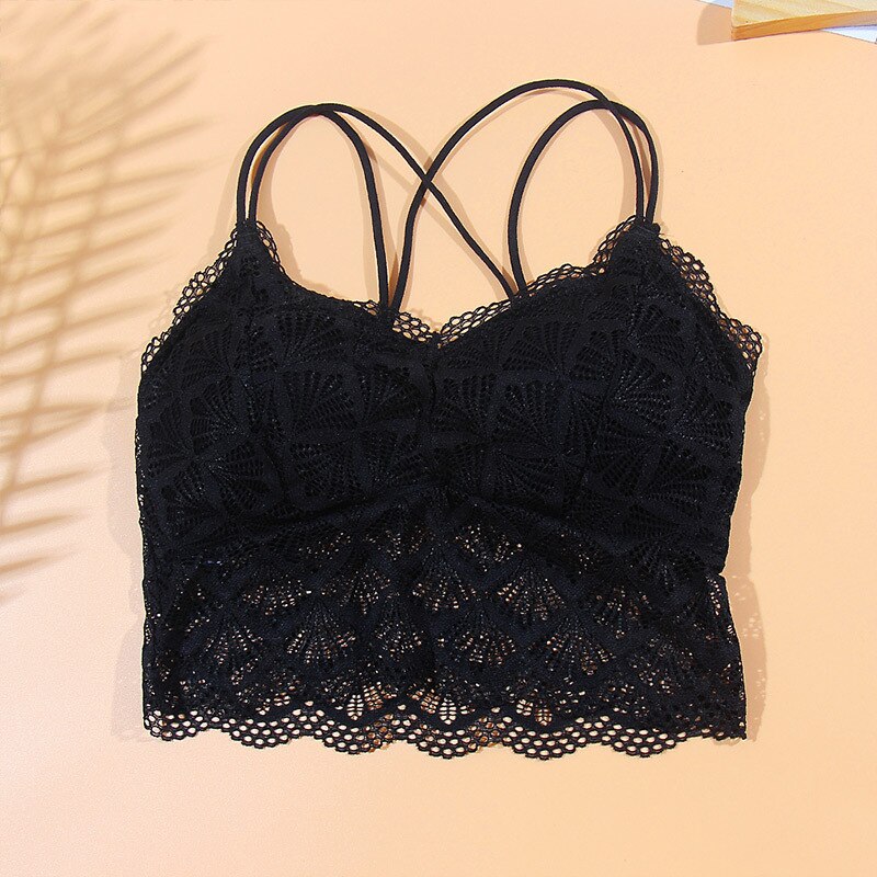 Chrleisure kvinder bh sommer tube top sexede bh toppe åndbar komfortabel camisole cross back lingeri: Sort