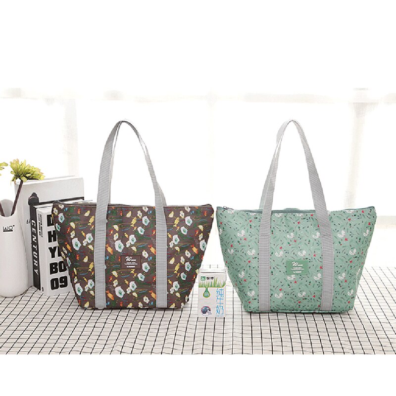 Bloemen Printing Thermische Geïsoleerde Lunch Tas Pvc Waterdichte Vrouwen Meisjes Draagbare Carry Tote Koeler Lunchbox Geïsoleerde Tas