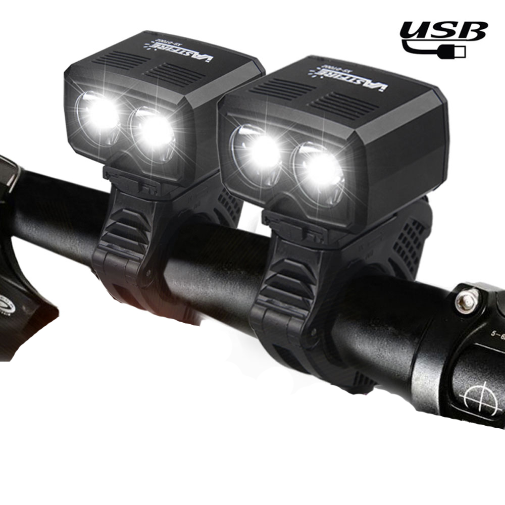 Waterdichte USB Koplamp Fiets Lamp 2X XM-T6 LED Fiets Licht 5 Modi Fietsen Torch Oplaadbare Koplamp: 2 Front Light