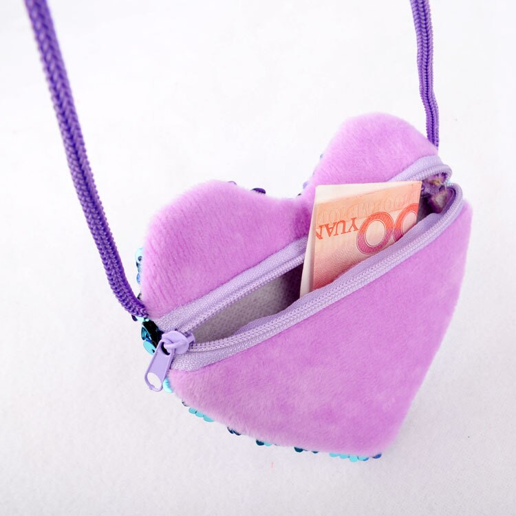 Style Heart Coin Purses PU Leather Purses Sequins Small Fresh Casual Pu Coin Wallet Girl Bag