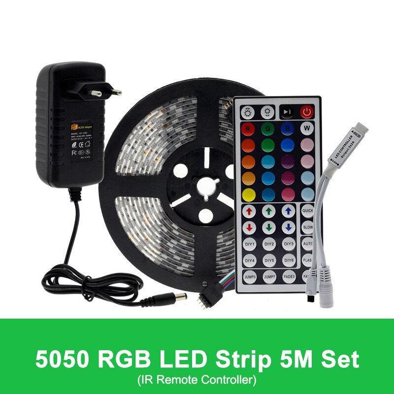 5M 5050 LED Strip DC12V RGB/RGBW/RGBWW Flexibele Licht Tape 300 LEDs RGB Kleur LED Strip set + Afstandsbediening + Power Adapter: RGB IR 44Key / No Waterproof