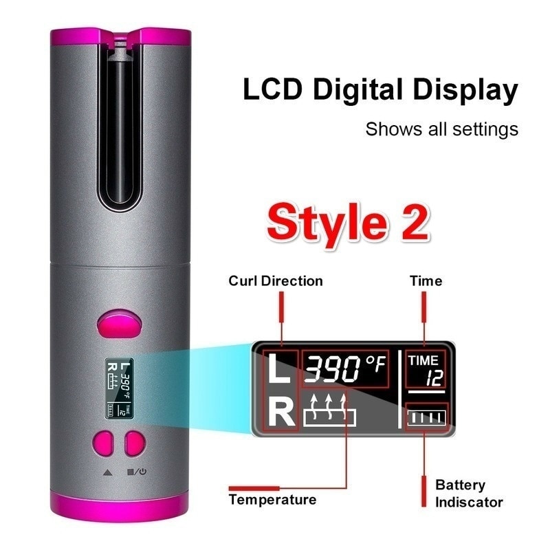 Cordless Auto Waves Curling Iron Electric USB Rechargeable Portable Hair Curler LCD Display Rotating Styler Machine