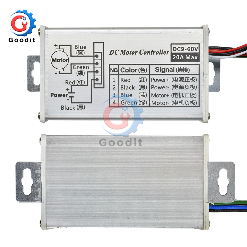 Dc9-60v 9-60v pwm likestrømsmotorhastighetsregulator trinnløs 12v 24v 60v maks 20a pulsbreddemodulator motorhastighetsregulatorbryter