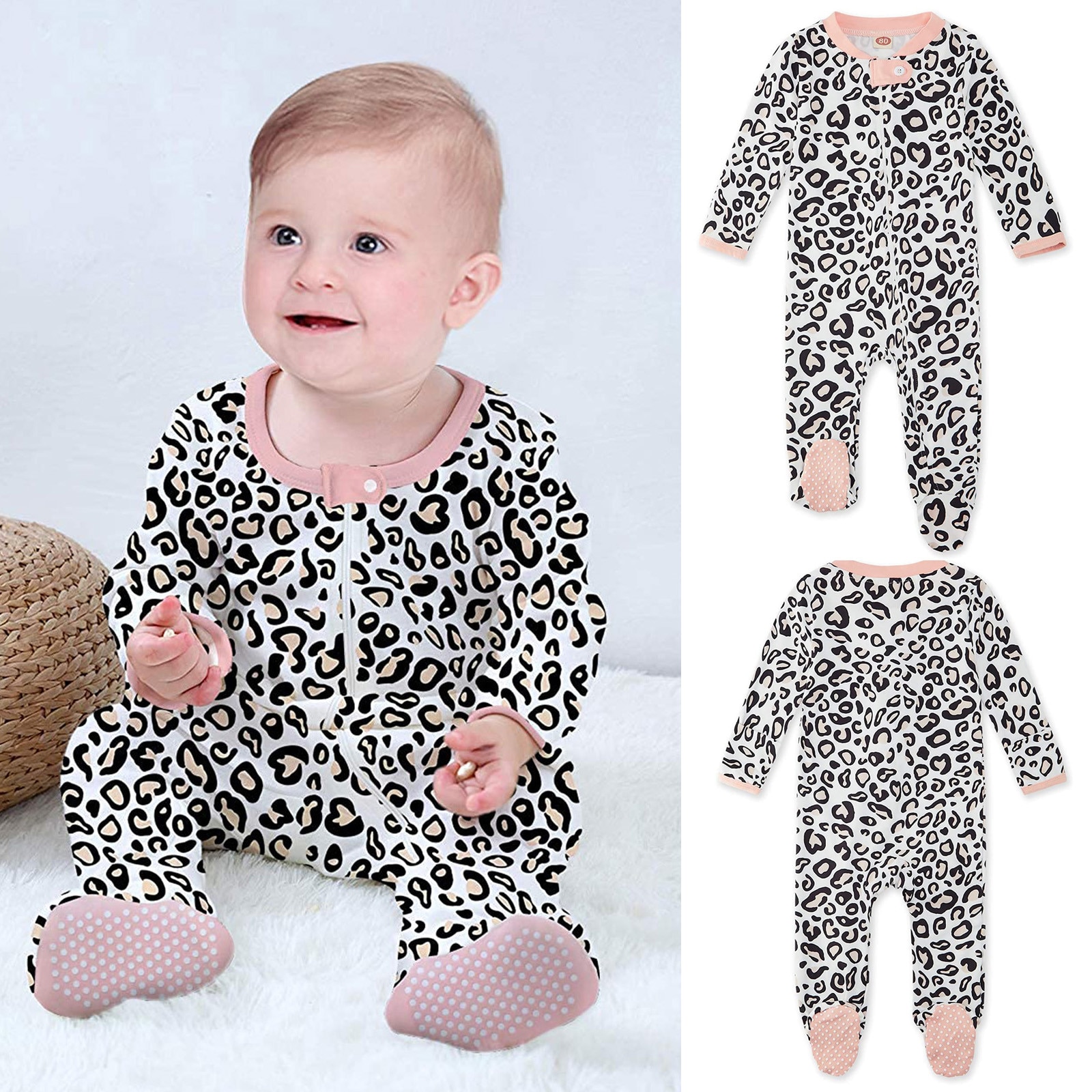 Baby Kleinkind Kleidung Kleinkind Baby Jungen Mädchen Leopard drucken Schlafanzug Schlaf Postleitzahl Trittspielanzug Gesamt Bebek Giyim Kleidung: 6-12 Months