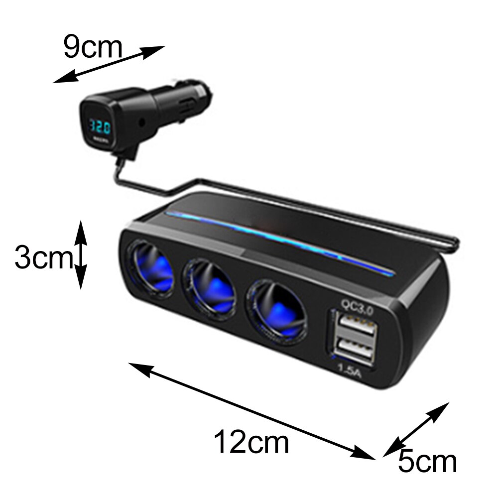 Universele 3 Socket Adapter Splitter USB Charger Auto 12 V/24 V Sigarettenaansteker Splitter met Dual USB poort