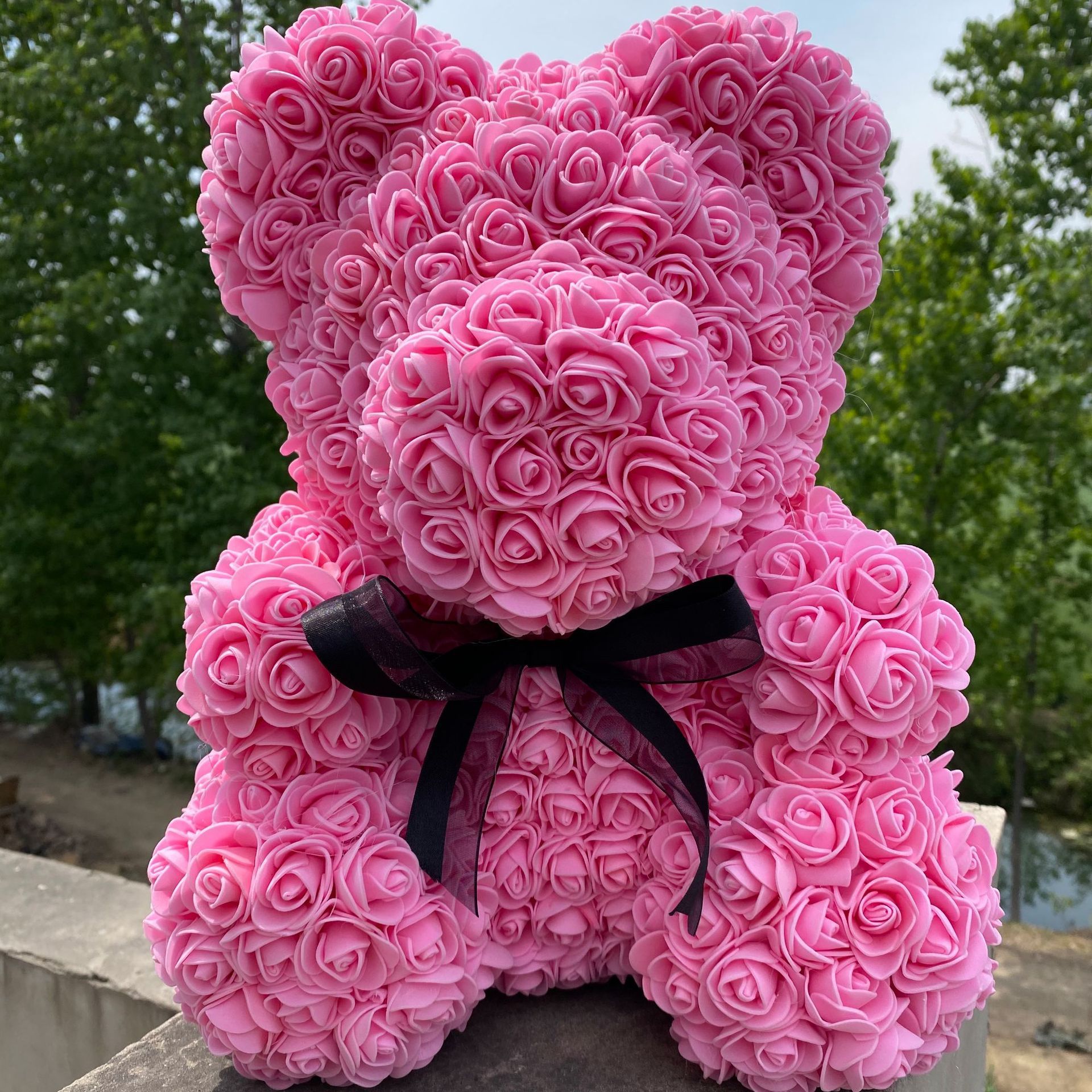 25cm Artificial Rose Teddy Bear Eternal Flower Bubble Bear Handmade Roses Bear Valentine's Day Wedding Bithday for Women