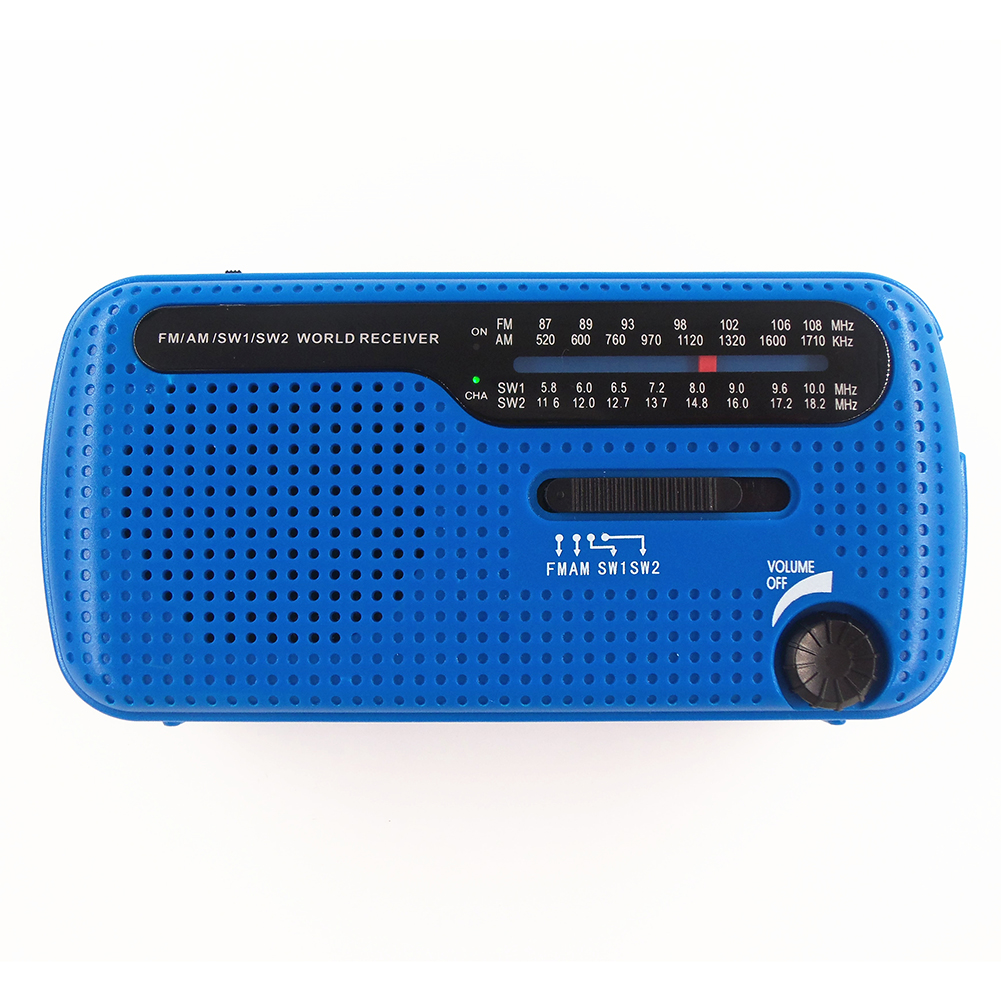 Solar Hand Crank Radio Portable AM/FM Radio with LED Flashlight for Outdoor Multifunctional Flashlight Emergency Power Supply: Blue