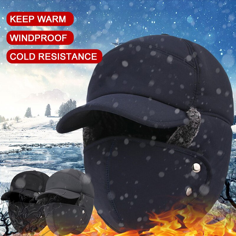 Chapeau coupe-vent en fourrure pour hommes et femmes, casquette à rabat d'oreille bombardier, casquette Anti-neige équipement de plein air en coton, hiver