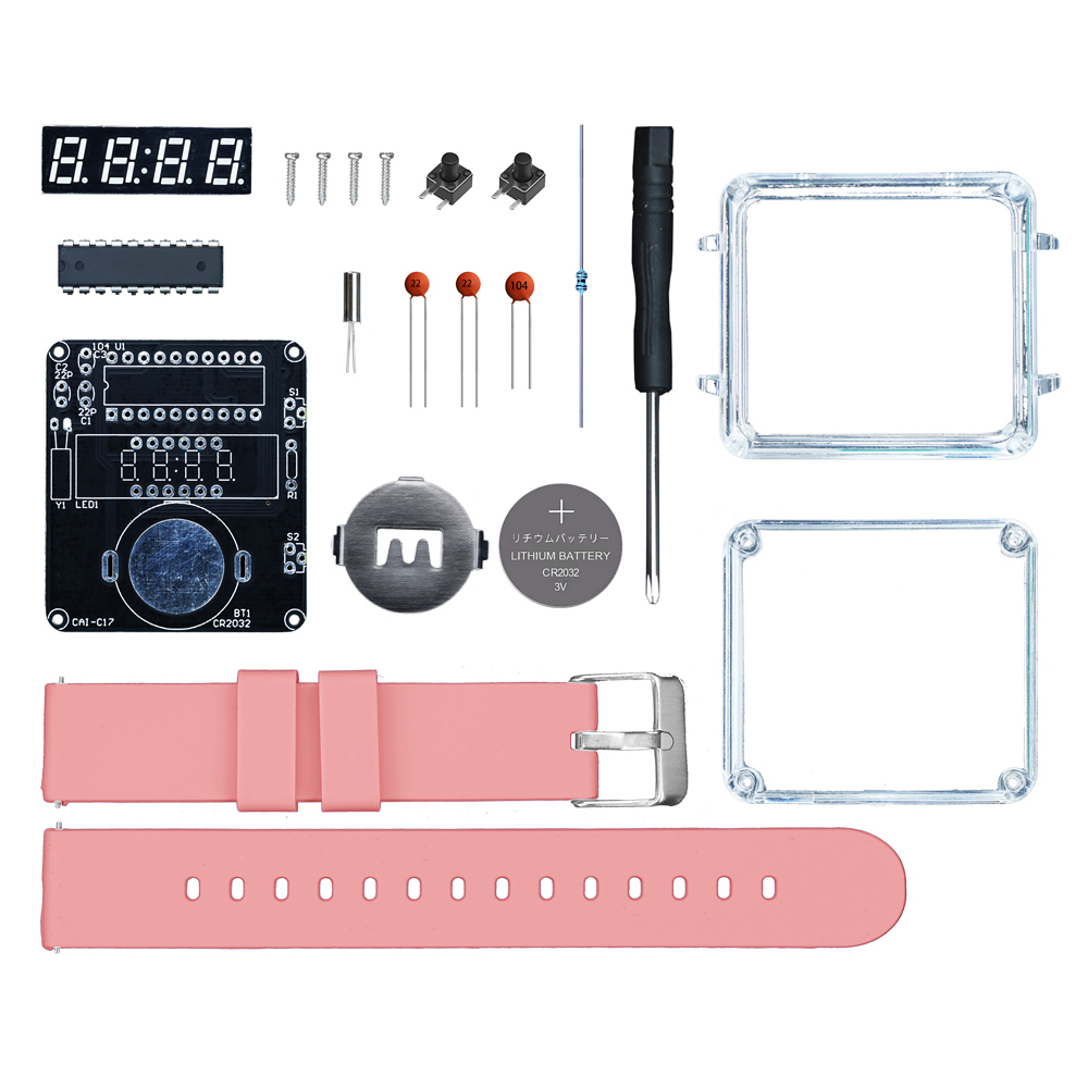 Kit de montre électronique à monter soi-même, affichage numérique LED , boîtier Transparent 3V, Kit de bricolage à souder pratique électronique: Violet
