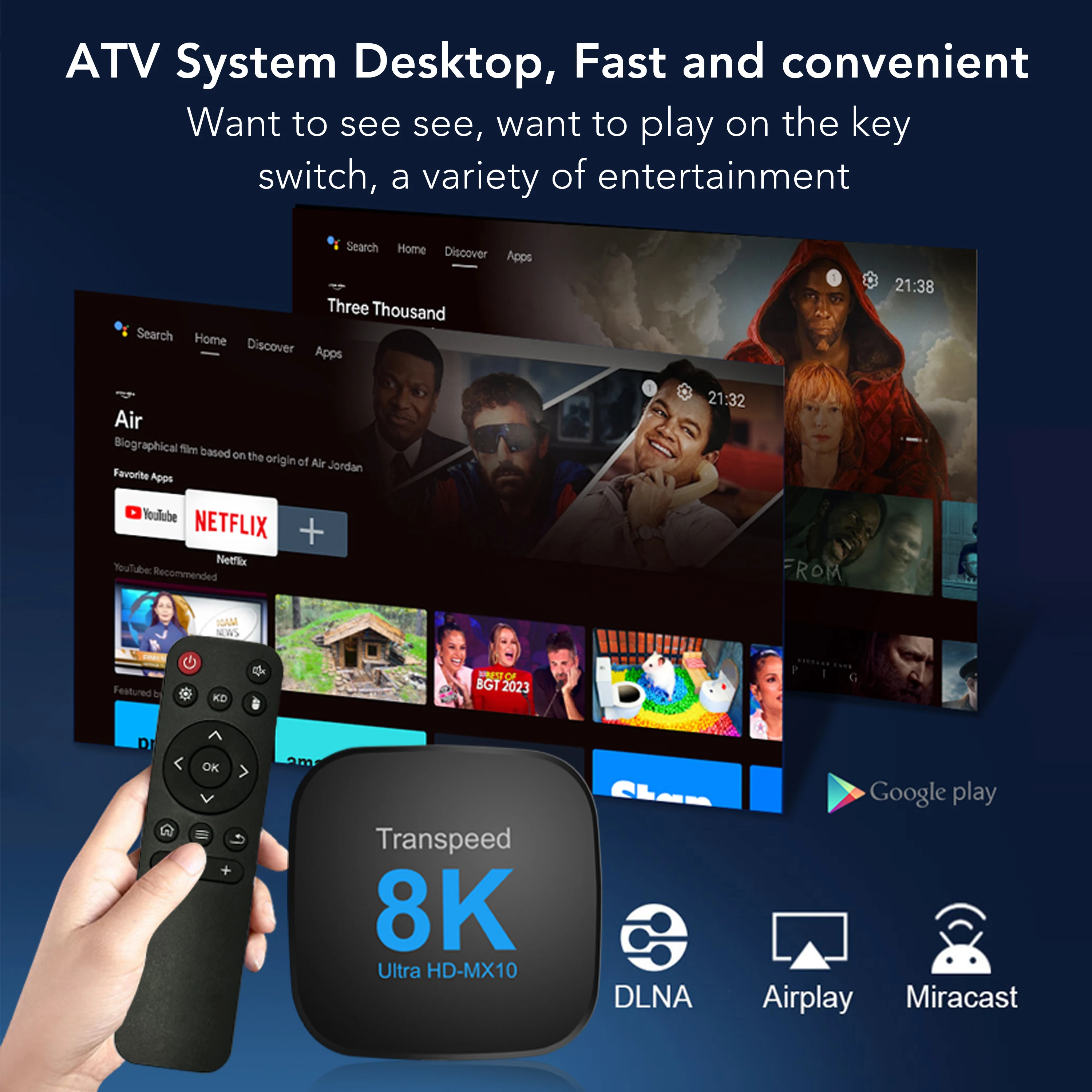 Transpeed android 13 tv- boks atv dual wi-fi med tv-apper, 8k video-  bt5.0+ rk3528 3d stemme-mediespiller, set-top-boks, fjernkontroll