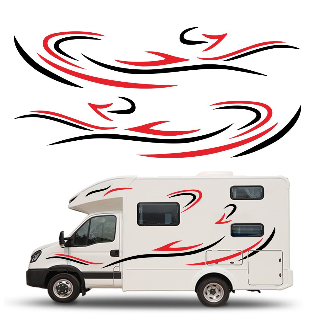 Bil bil karosseri klistermærke selvklæbende side lastbil grafik mærkater montering til autocamper campingvogn rv trailer bil tilbehør sticker: Rød