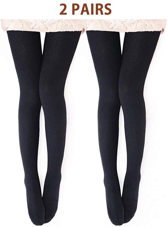 Womens Yoga Tights Warm Wool Blend Ribbed Tights - Opaque Tights Knitted Tights: 2pair black