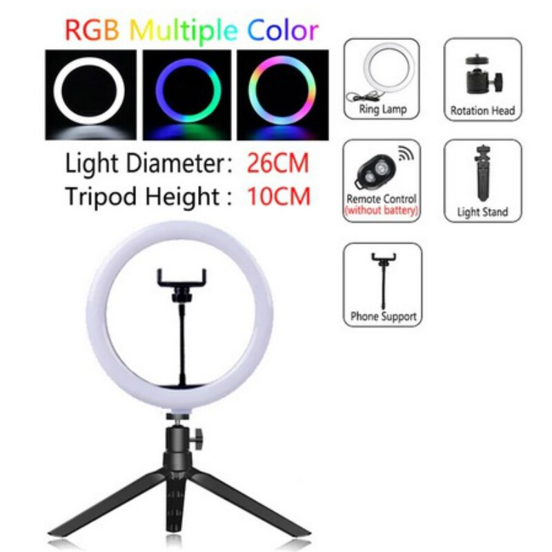 LED Selfie Ring Light Dimmable LED Ring Lamp Photo Video Camera Phone Light ringlight For Live Fill Light: 26CM-TH0.1(Multiple)