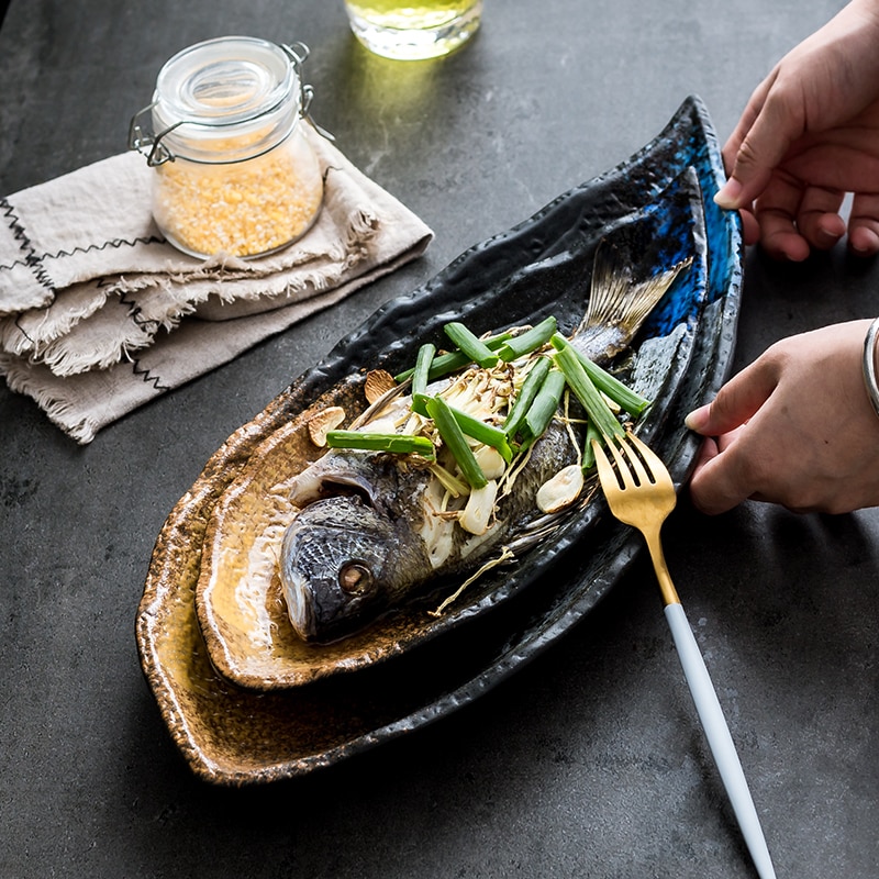 Japonais en céramique feuille forme poisson assiette bol maison créative plat Snack stockage poisson Pan Fine assiette cuisine accessoires