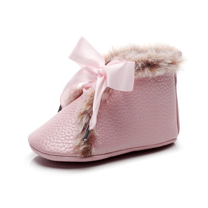 -né bébé bottes en simili cuir polyuréthane hiver anti-dérapant velours premiers marcheurs filles garçons doux semelles chaussons enfant en bas âge Bowknot à lacets chaussures: P / 11