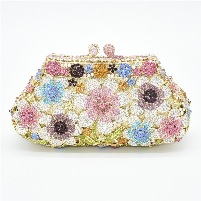 Bling krystal brude bryllup taske punge blomst form diamant pung luksus håndtasker kvinder krystal prom kobling pung: Som billeder 1