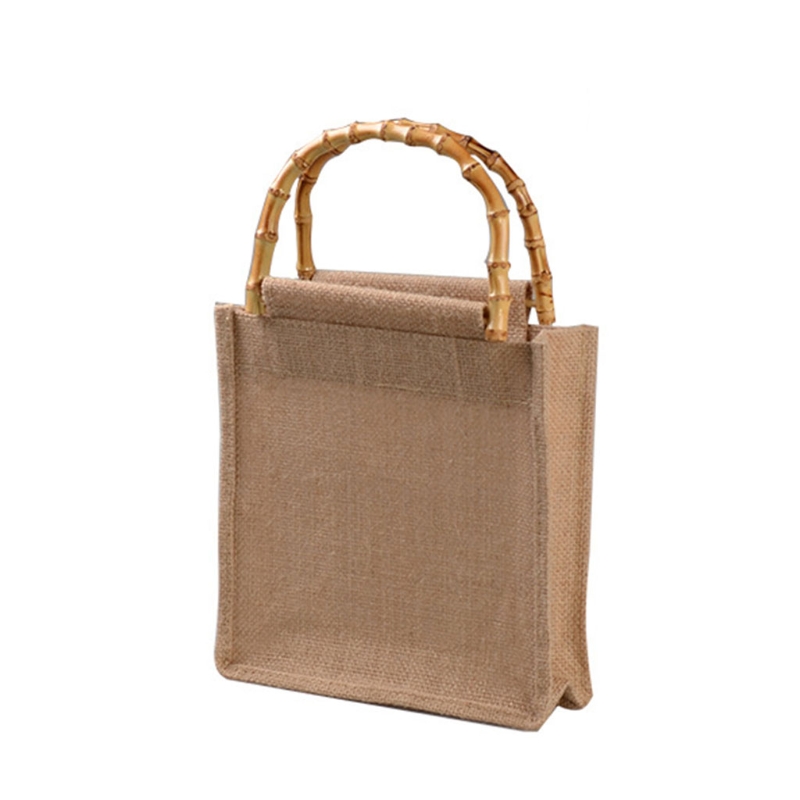 Bärbar säckväv i jute, handväska, bambuhandtag, återanvändbara tygkassar: 3