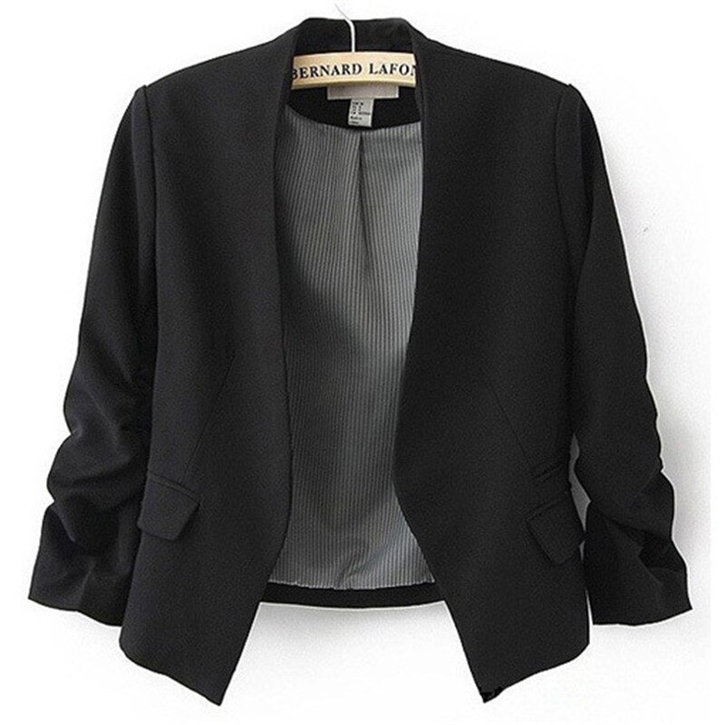 Dame slik farve blazer jakkesæt langærmet uden knap lille jakkesæt kvindelige deltagere i dame blazer frakke jakke