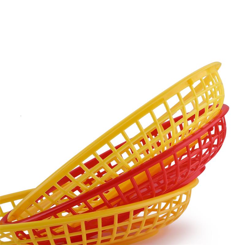 Cesta ovalada de plástico para comida rápida, cestas para patatas fritas y freír, bandeja de servicio para el hogar, Bar, restaurante, suministro de Picnic rojo y negro, 6-12 Uds.