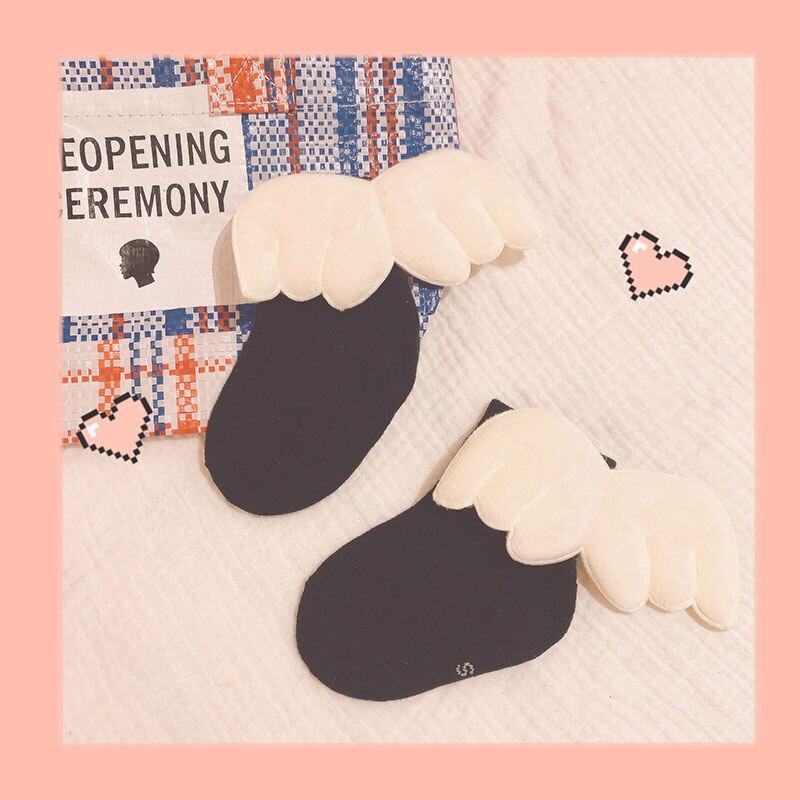 Herfst Winter Leuke Engelenvleugels Pasgeboren Baby Sokken Effen Kleur Meisje Jongen Sokken Baby Peuter Dikke Warme Kids Floor Sokken: black