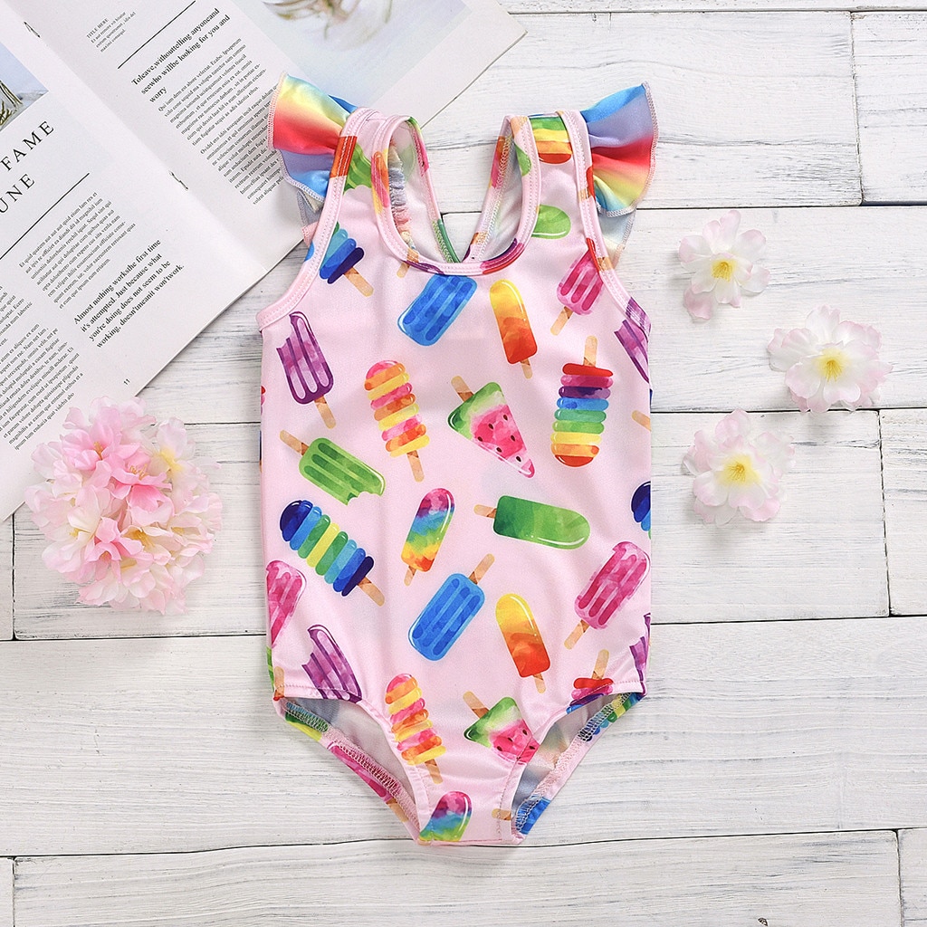 Toddler Baby Girls Bodysuit Swimwear Ice-cream Bikini Baby Girls Swimwear Summer Swimsuit Bathing Suit One-piece Beachwear