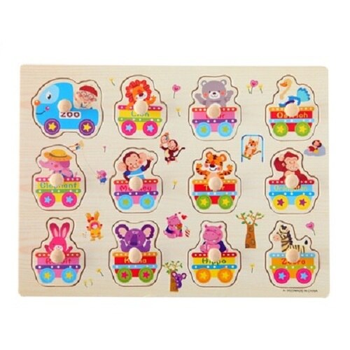 3D Houten puzzel voor peuter kinderen kid hand greep houten puzzel nummers alfabet-puzzel developmental educatief speelgoed: Car-Animal