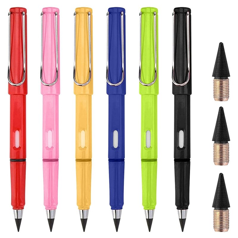 6Pcs Inkless Pencils,Perpetual Pencil, Inkless Pencils,Eternal Technology, No Ink Pencil,with Replaceable Graphite Pen: Chocolate