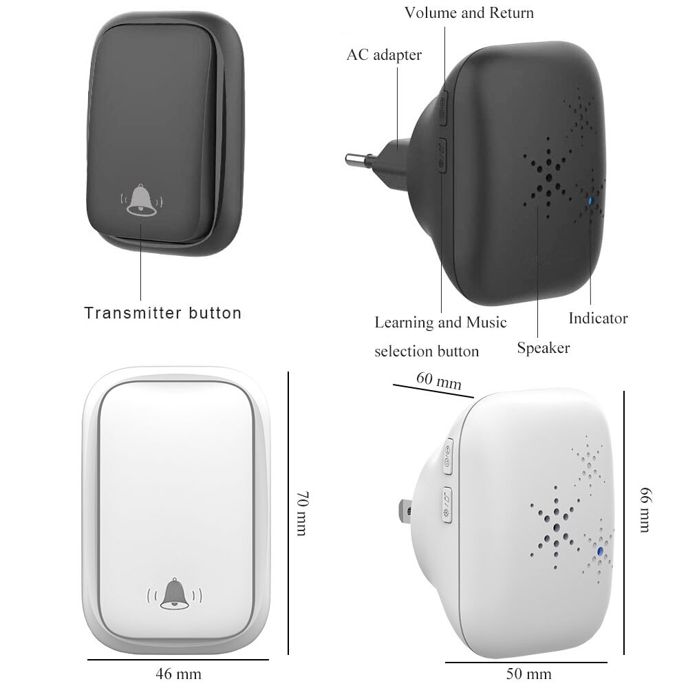 Wireless Doorbell Sets Self-Powered No Battery Required Transmitter Receiver 220V EU FR Smart Doorbell Outdoor Home Long Range
