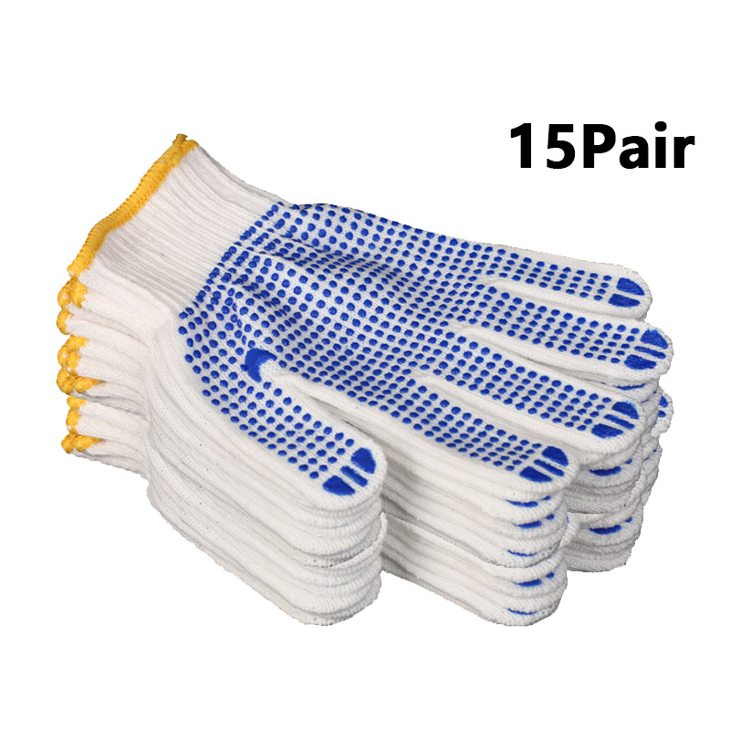 Guantes de algodón de goma blanca y azul, antideslizantes, resistentes al desgaste, goma engrosada, adecuados para el trabajo y la protección del trabajo, 1/2/5 pares: Morado