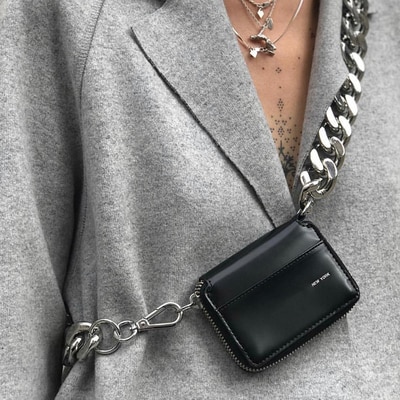 Thick Metal Chain Shoulder Bag Women Personality Black Coin Purse Mini Card Holder Wallets Ladies England Style Small Chest Bags: black