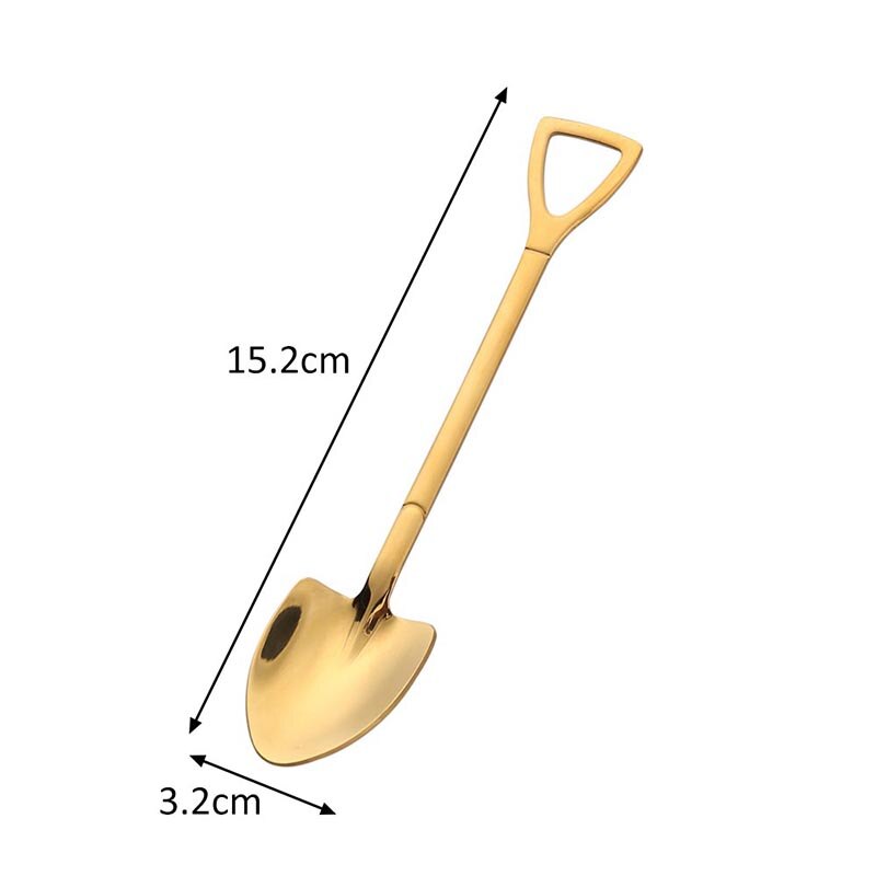 1Pcs 304 Stainless Steel Iron Shovel Spoon Retro Style Coffee Ice Cream Spoon 3Colors Multi Purpose Cusp/Square Kitchen Gadget: gold cusp 