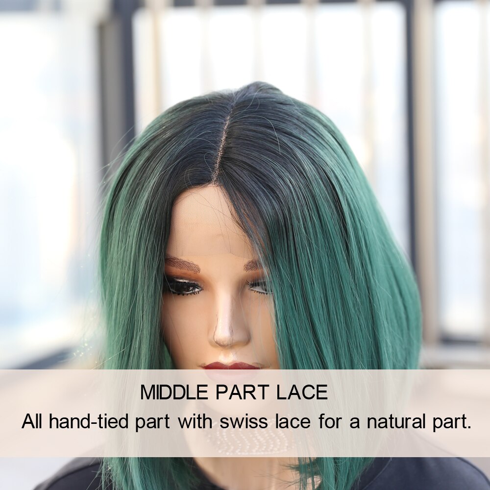 Silky Straight Synthetic Wig Middle Part Lace wigs For women Short Bob Heat Resistant Hair Middle Part Purple/Pink/Green/613