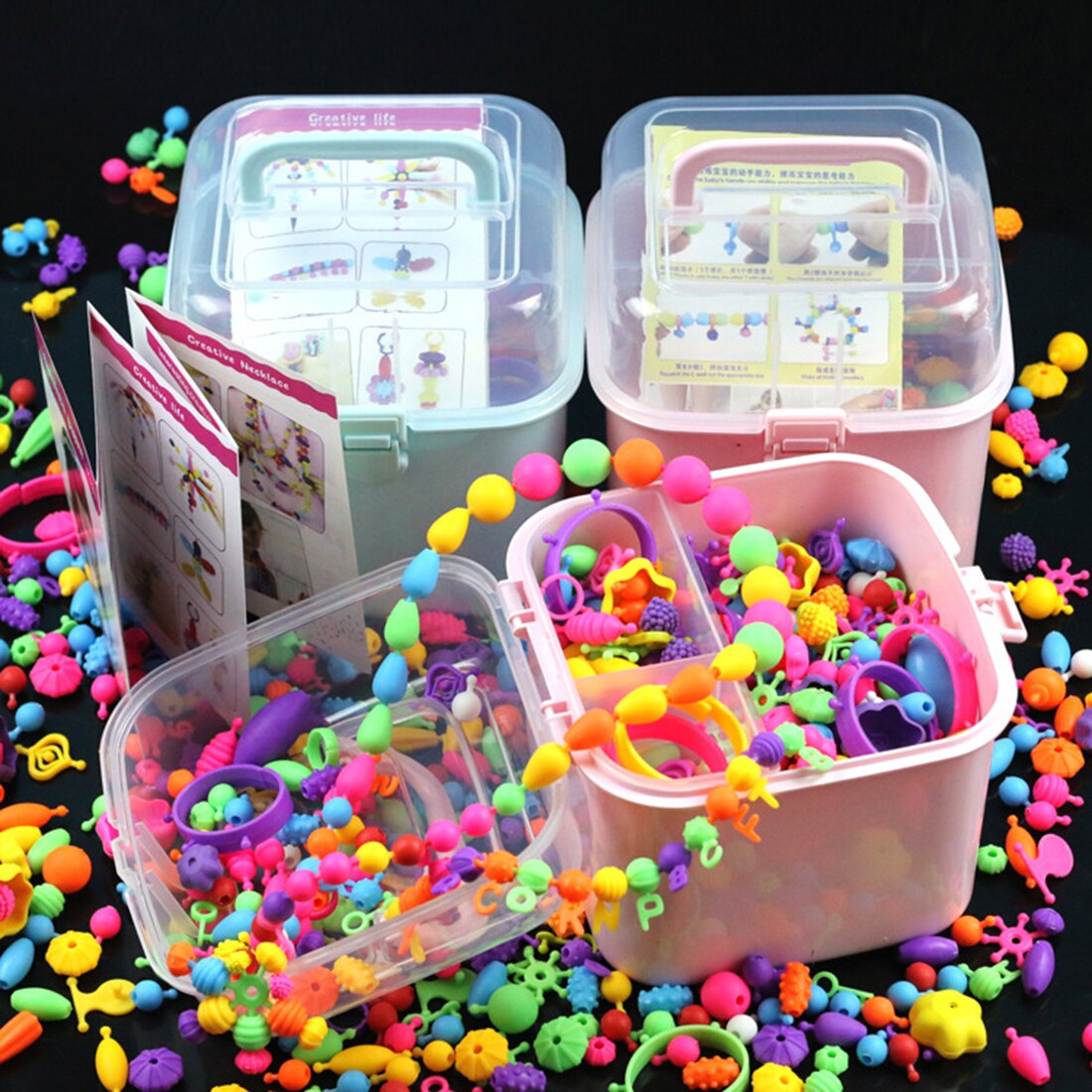 550Pcs Pretend Play Beads Toy DIY Jewelry Making Kit For Kids