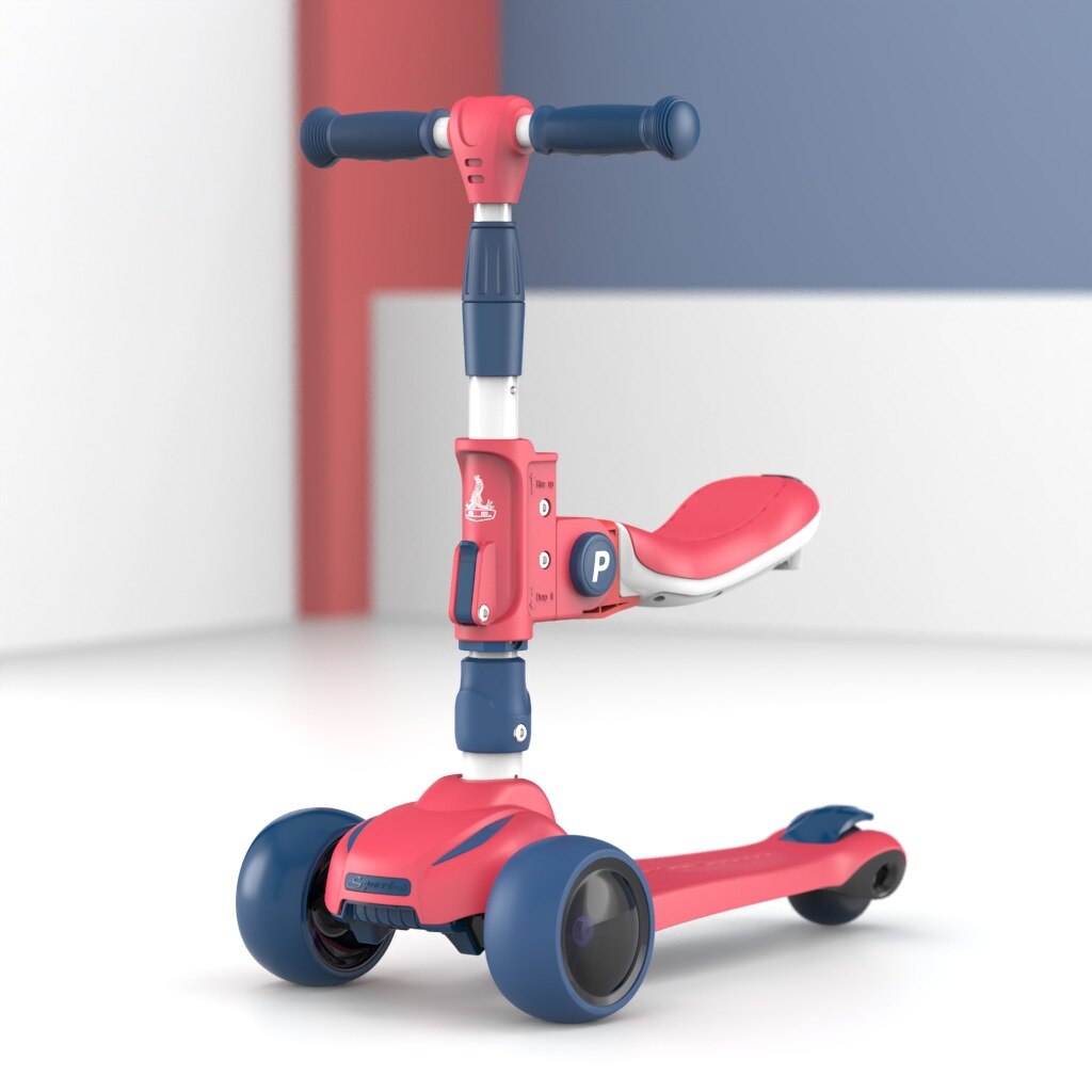 Phoenix Children’s Skateboard 2-6 Years Old 3 Baby Can Sit Can Ride Slide Single Foot Slip Kids Three-in-One Pulley: Red and Blue  Foldable Dual Purpose Cushion Rotating and Splittable   Suitable for 1 10 Years Old 